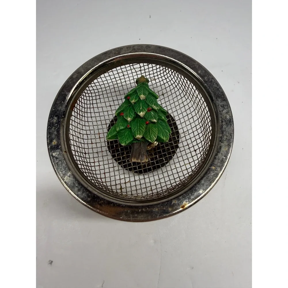 Vintage Christmas Tree Kitchen Sink Strainer Stopper Green Holiday Decor Mesh